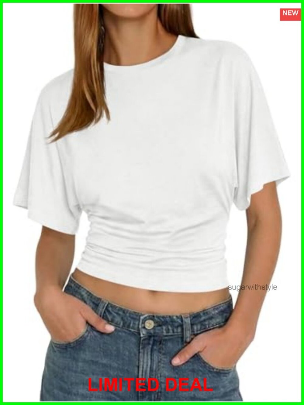Womens Summer Short Sleeve Crop Top Ruched Tee Casual Basic T-Shirt